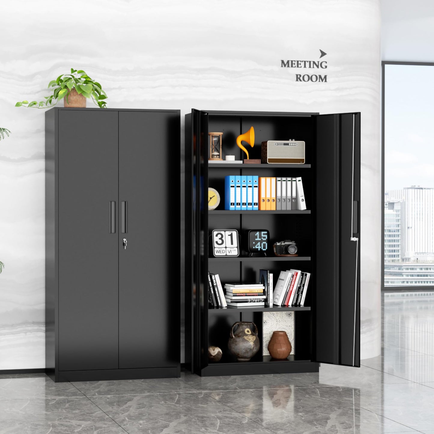 Oakcloud Metal Storage Cabinet Tool Organizer, 72" Lockable Garage Storage Tool Cabinets with 2 Doors and 4 Adjustable Shelves, Locking File Cabinet for Office, Home, School (72“ Standard-Black)