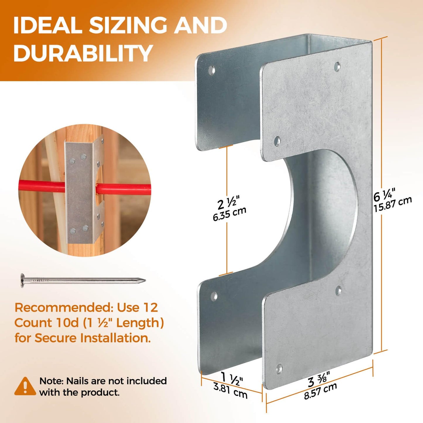 UPVONT Stud Shoes for 2x Studs, 16-Gauge Galvanized Stud Shoes, 6.25" Height, 1.5" Width, Fits Up to 2 3/8" OD Pipes – Thicker, Higher, IBC/IRC Code Compliant, Extra Durable (1.5" x 6.25" - 2 PCS)