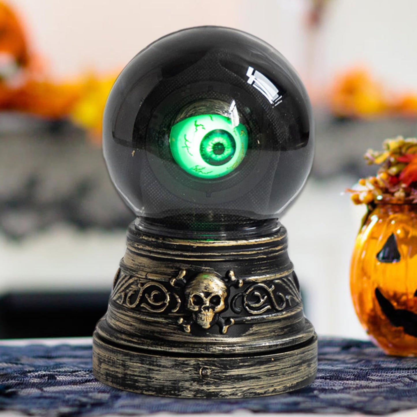 XUEYEGONGJI Halloween Doorbell, Moving Eyeballs Electric Doorbell with Sensor & Skull Base, Funny Scary Halloween Tabletop Decorations Gift