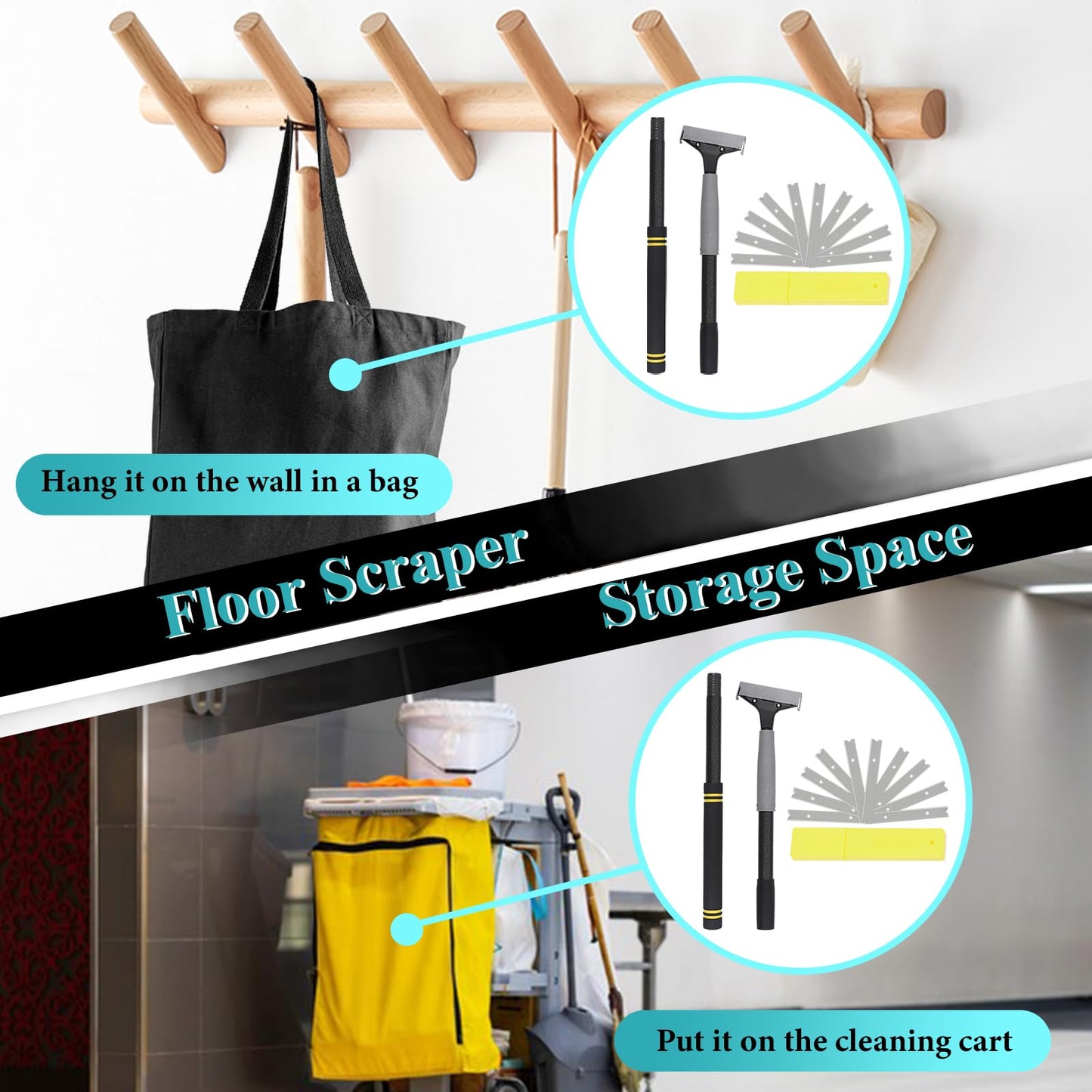 Frebuta Floor Scrapers Long Handle ,16 to 31In Heavy Duty 4 inch Razor Blades Scraper with 10PC Floor Blades Sponge Handle Iron Tube Scraper for Cleaning Quick and Easy Removal Price Stickers
