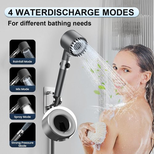 Ion Drops Shower Head with High Pressure (Clean Tub & Pet), Multi-Mode Shower Head with 60 Inch Hose, Filtered Showerhead Remove Chlorine, Massageable Shower Heads with ON/OFF Switch