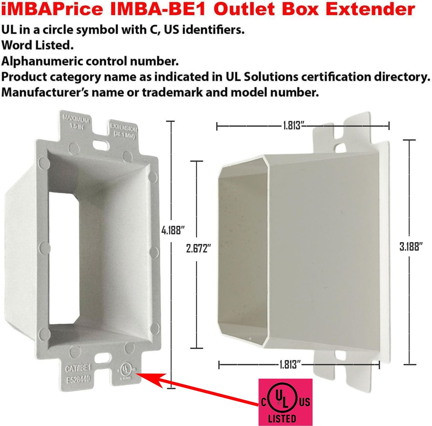 iMBAPrice IMBA-BE1-5 (UL Listed) 1-Gang Non-Metallic Electrical Power Outlet Box Extender for Power Switch Receptacles Accessories, 5-Pack