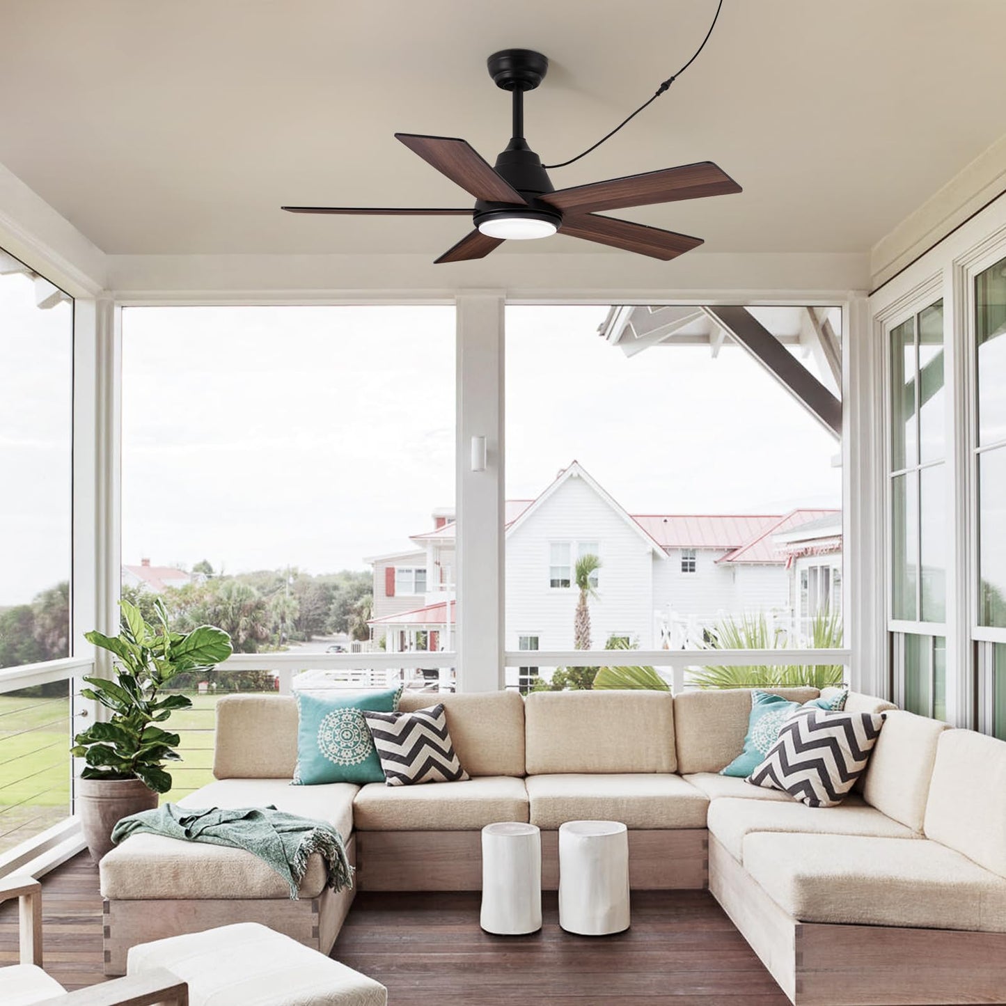 SPACORA 42 Inch Ceiling Fan with Light, Black Ceiling Fans with Lights and Remote/APP, 3CCT, Noiseless DC Motor, Waterproof Plug in Ceiling Fan for Bedroom, Living Room, Patio, Indoor/Outdoor Use