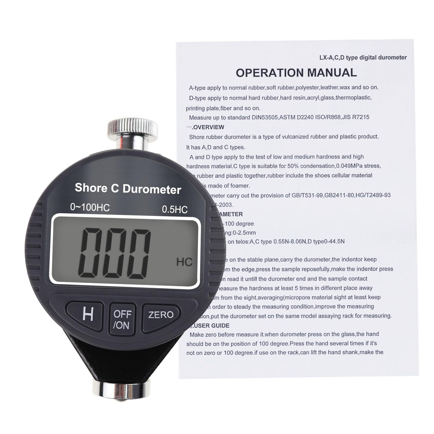 Digital Hardness Meter Durometer Hardness Tester - Portable and Versatile for Measuring 0-100HD Shore A/C/D Hardness of Rubber, Tires, Plastics, Thermal Plastics, Flooring, and Bowling Balls