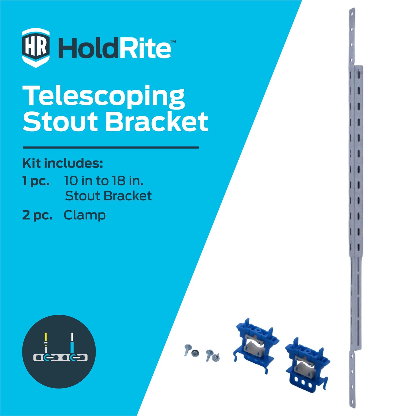 HoldRite 10 Inch - 18 Inch Stout Pipe Support Bracket and 2 Clamps, Adjustable, PEX, Copper, CPVC, SB1 2502-H