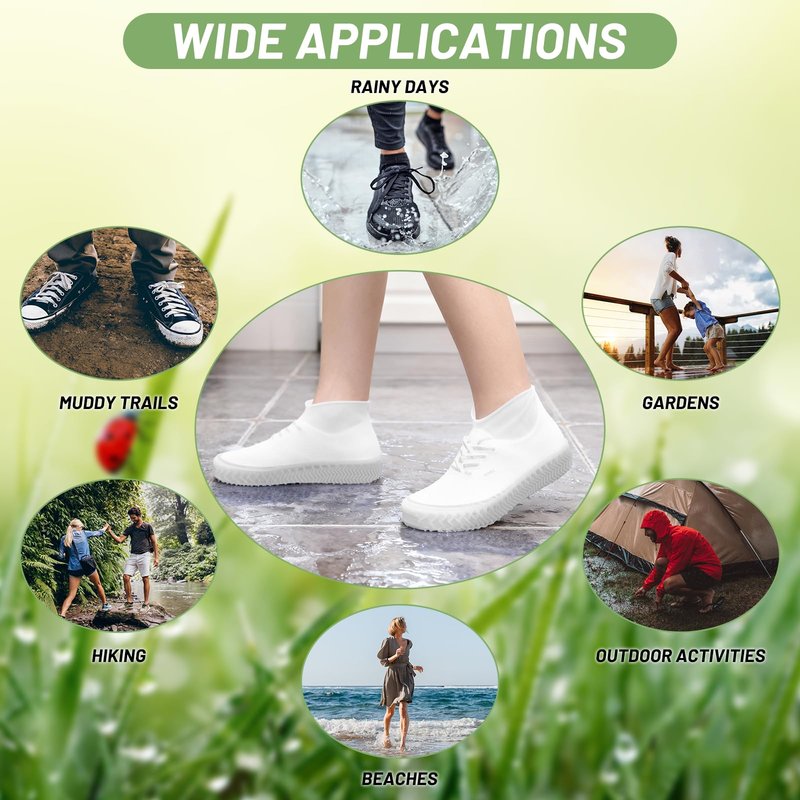 2 Pairs Shoe Covers for Rain with Storage Bag, Reusable Silicone waterproof shoe covers for Men & Women, Elastic Rain Shoe Covers for Rain, Mud, Outdoor, Garden - White (Large)