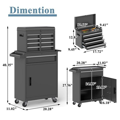 HOWSVN Tool Chest, 5 Drawers Rolling Tool Cabinet, Removable Cabinet Storage Tool Box with Universal Lockable Wheels, Lock Bar, Metal Tool Storage Cart, Tool Box for Garage, Workshop