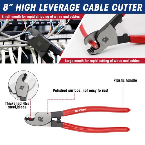 RIZOM 3-Piece Bolt Cutter Pliers Set, 14" Heavy Duty Bolt Cutter, 8" Mini Bolt Cutter, 8" Wire Cable Cutter with Carrying Bag, Cr-V Blade for Cutting Locks, Steel Wire, Barbed Wire, Chains