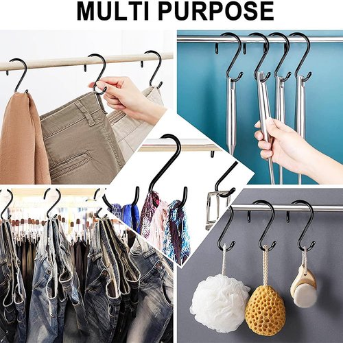 10 PCS S-Type Hook Versatility S-Hooks Garage Hook Heavy Object Hook Practical Clothes Hook for Hanging Plants,Clothes,Jeans,Pot Pan Garden Black