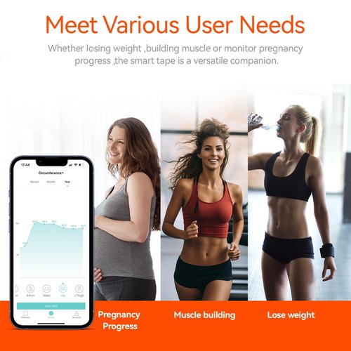 Fitdays Smart Body Tape Measure | Bluetooth Body Fat BMI Tool with LED HD Display & Auto-Retract | Fitness & Weight Loss Tracker for Waist/HIPS/Arms | Fitdays App Sync (Black)