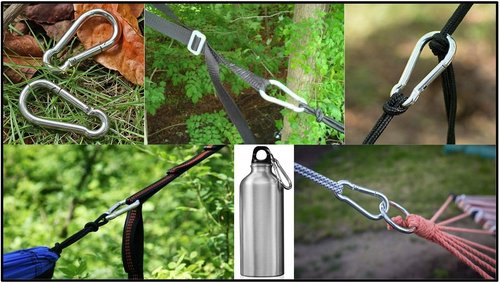 Branded Boards Black & Silver Heavy Duty Bushcraft Locking Thumb Screw Closure Zinc-Galvanized Steel Carabiner Spring Snap Clip Link Hooks 200-400lb Load. 6 & 12 Packs (5cm 6-Pack Black)