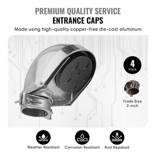 SELECT 4 Pack Lighting 2 Inch Service Entrance Cap, Weather-Resistant Die Cast Aluminum Entrance Heads with Bar Type Clamp, Rigid Conduit for Pulling Service Drop Conductors