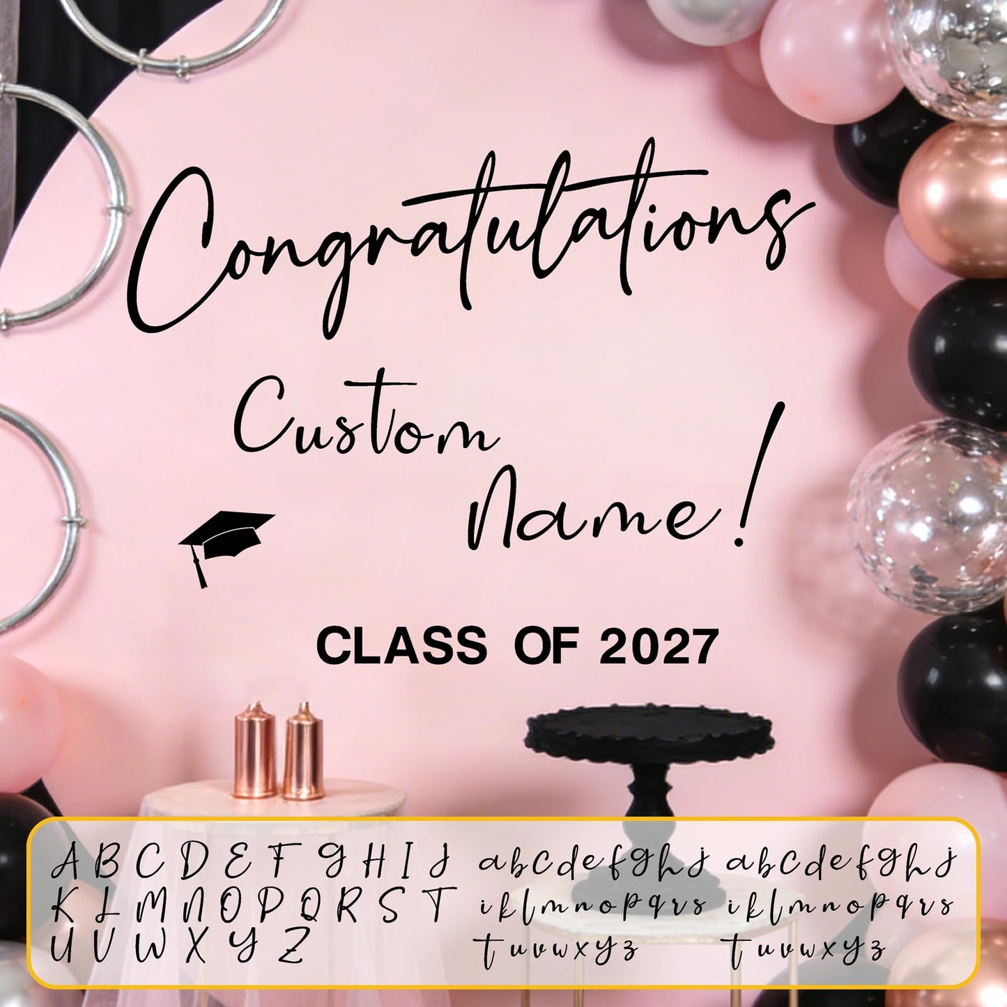 Custom Name Class of 2026 Sign for Backdrop 2026 Graduation Decorations Decals for Balloon Arch DIY Grad Party Decoration Vinyl Lettering Banner for High School University Graduates Party Favors
