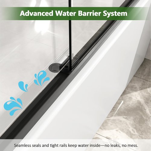 Double Sliding Bathtub Door Glass Tub Door, 1/4''(6mm) Tempered Glass, Adjustable Width, Easy to Install & Clean, 56-60''WĂ—58''H, Matte Black