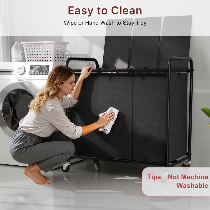 180L Laundry Sorter 3 Section – Heavy Duty Rolling Laundry Basket with Lockable Wheels and Lid, 3 Large Separate Removable Bags, Laundry Hamper Cart for Laundry Room Organizer