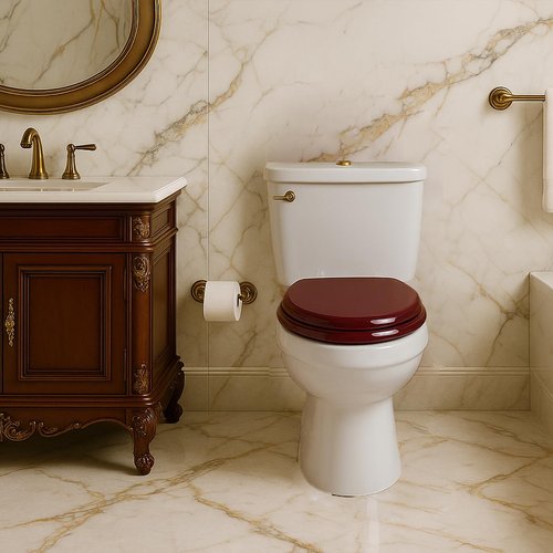 Toilet Seat, Solid Wood, Rubber Wood, High Gloss Finish, Mahogany Red, PIKLiDS (Round)