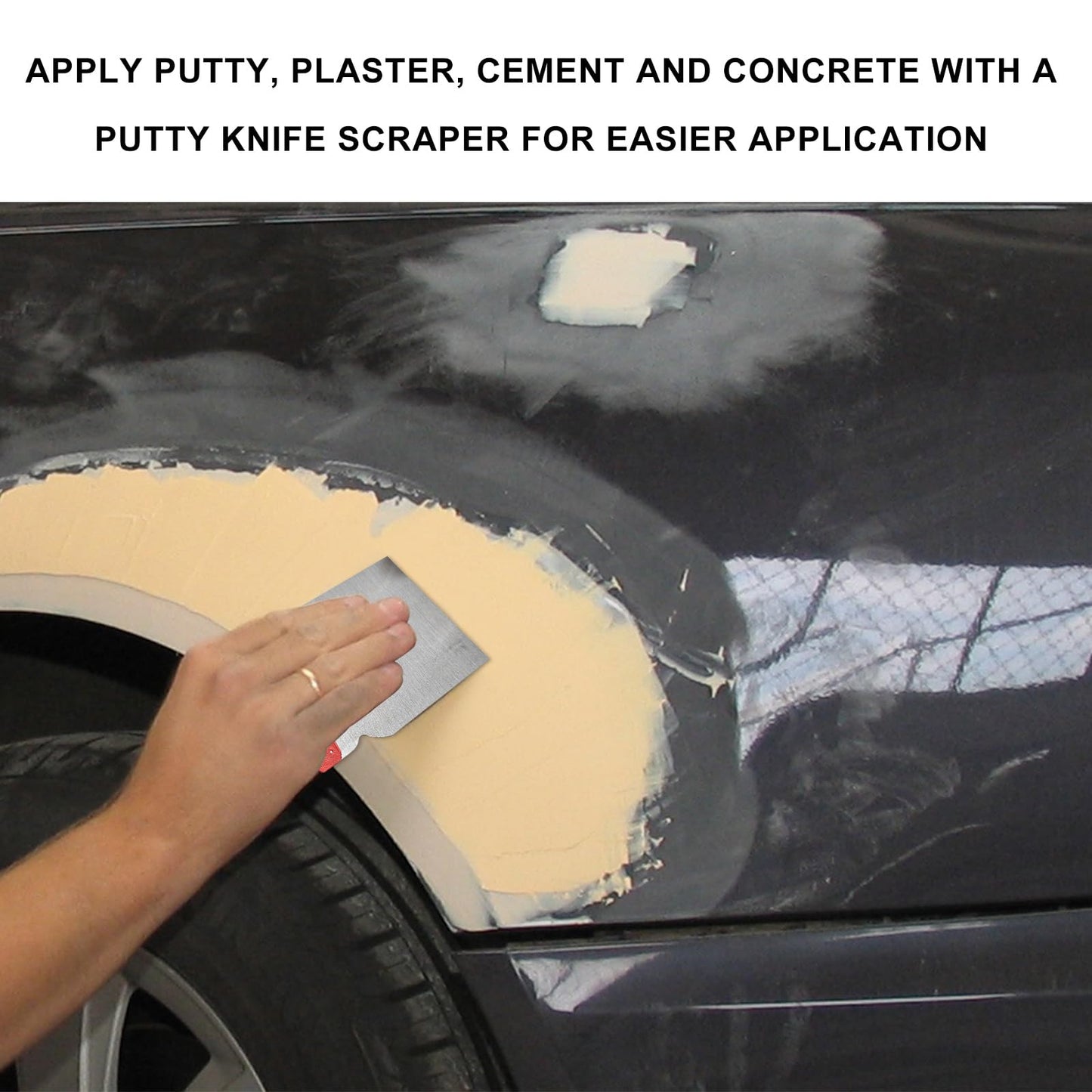FSTURIOS 4PCS Body Filler Applicator Set, 4 Sizes Auto Paint Spreader Assortment with Metal Blade, Multipurpose Car Putty Knife Precision Hand Tool for Applying Body Filler Glaze