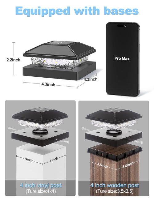 VOLISUN 4x4 Solar Fence - Post Cap Lights 12pack Outdoor Waterproof, Black Deck Post Cap Light with Warm White,for 4x4 Wooden/4x4 Vinyl