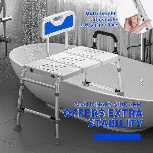 Heavy Duty Bath and Shower Bench with Adjustable Height and Reversible backrest - Handicap Shower Chair for Elderly and Disabled, Sliding Shower Chair, Bathtub Chair for Inside tub
