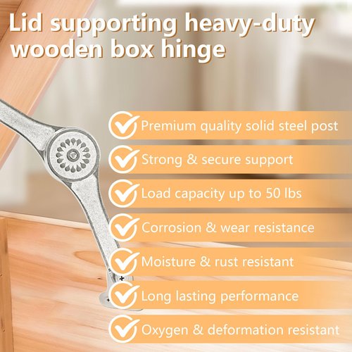 Heavy Duty Lid Stay Hinges Folding Box Lid Soft Close Support Hinge for Cabinets, Wardrobes, Toy Boxes, Wooden Boxes (Support 50 lbs,2 Pack)