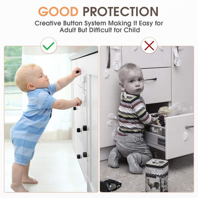 Baby Safety Strap Locks 10 Pack - Cabinet Locks Baby Proofing for Baby Proofing Cabinets & Drawers, Child Proof Cabinet Locks, Fridge Lock & Oven Lock Child Safety, Adjustable No Drill, White