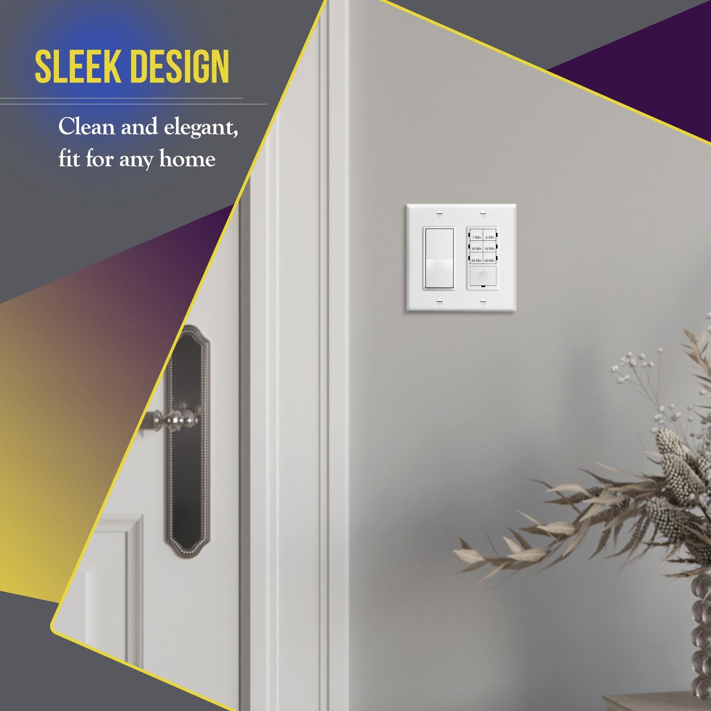 ENERLITES Decorator Light Switch or Receptacle Outlet Wall Plate, Size 2-Gang 4.50" x 4.57", Polycarbonate Thermoplastic, 8832-W-5PCS, White (5 Pack)