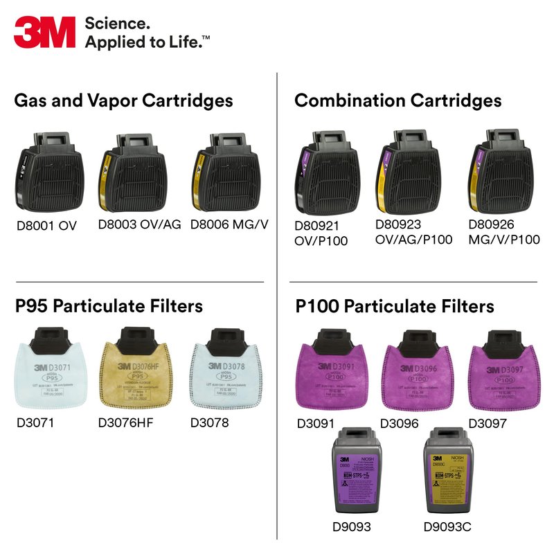 3M Respirator, Secure Click Half Face Reusable Respirator with Speaking Diaphragm and Push Button Seal Check, HF-803SD, Sweeping, Sanding, Grinding, Sawing, Dust, Large