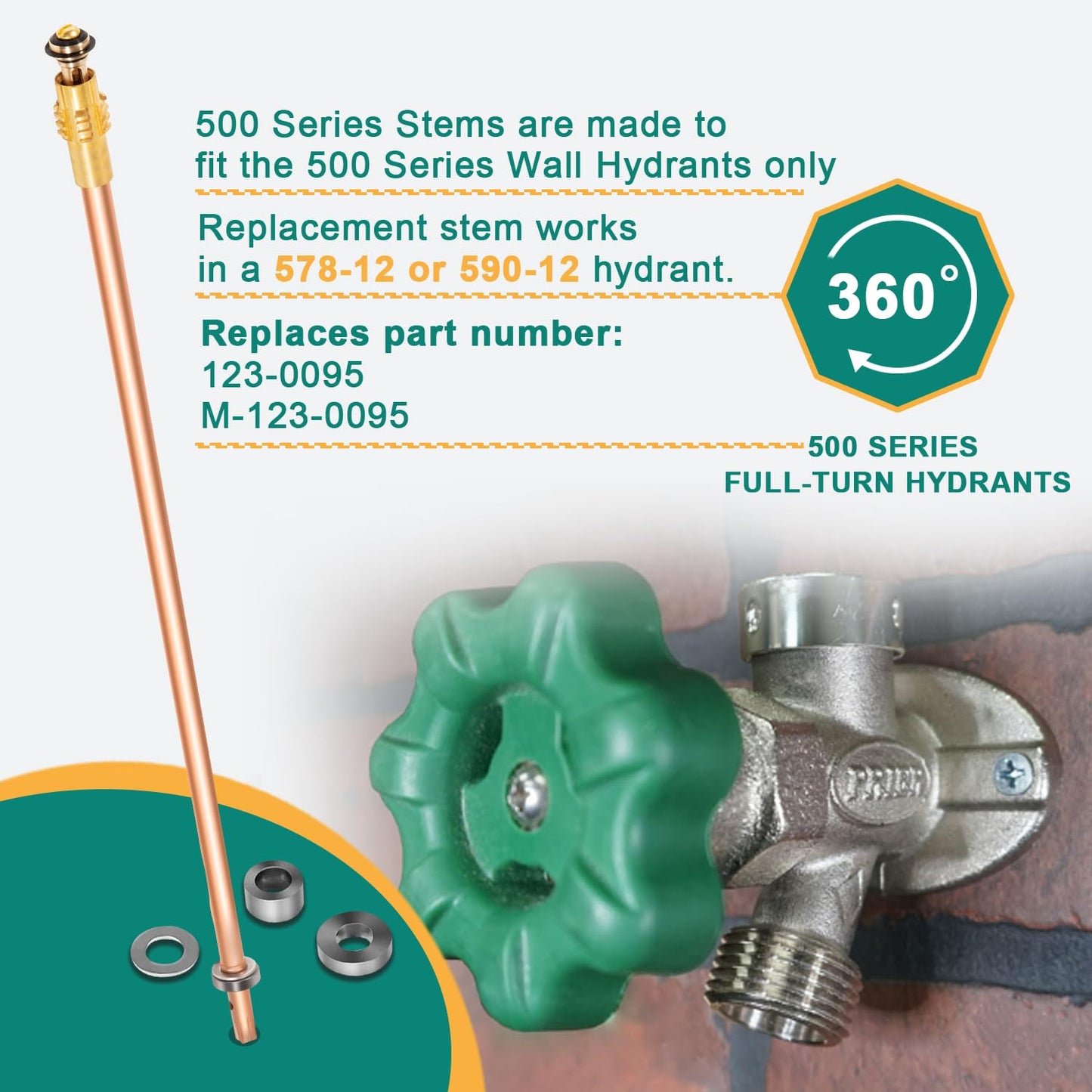 123-0095 Replacement Stem Assembly for Mansfield Style 500 Series Full-turn Hydrants Manufactured From 1970-2006, for 12 Inches Sillcock ASFP(Overall length 16 Inches)