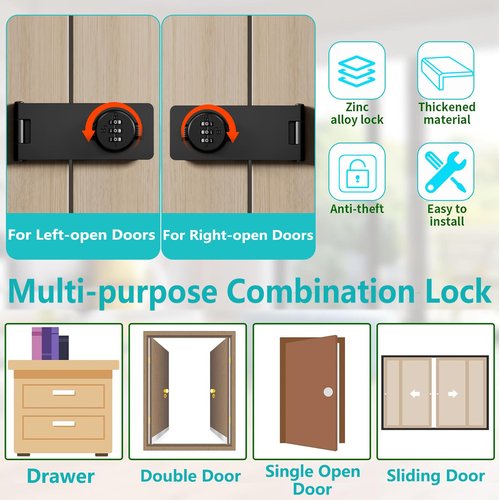 Bifold Door Lock - White 3 Digit Closet Door Lock with Code Keyless Cabinet Locks with Combination for Swinging Sliding Double Doors Lock Cupboard Locks for Pantry Barn Gate Drawers 1 Pack