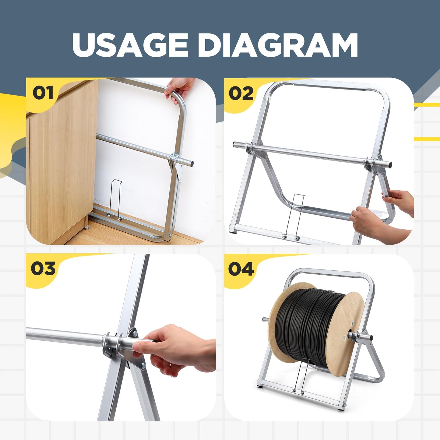 Hicarer Durable Single Axle Cable Caddy 16 x 20 Inch Wire Spool Rack Holder Commercial Industrial Steel Wire Rack Dispenser for Cable Reels Dispenser up to 100 lb Capacity