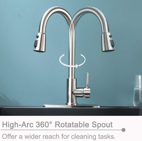 VALISY Kitchen Faucet with Pull Down Sprayer, Modern Single Handle Pull Out Brushed Nickel Kitchen Sink Faucet, High-Arc Pullout Faucets for RV Laundry Utility Sinks with Deck Plate, VALQYT061L-D
