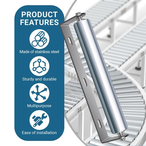 2 Sets Roller and Bracket, Roller and Bracket Set, 10" Long Roller and Bracket, 1.5'' Diameter Conveyor Roller and Bracket Set for Woodworking, Roller Conveyors or Kayak Roller Loaders