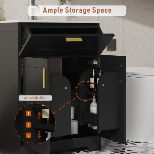 Ayiseedmid 24 Inch Bathroom Vanity with Ceramic Sink, Wooden Cabinet with Undermount Sink, Bathroom Storage Vanity with Sink-Combo Set, 2 Doors, Faucet, 1 Drawer (Black, 24")