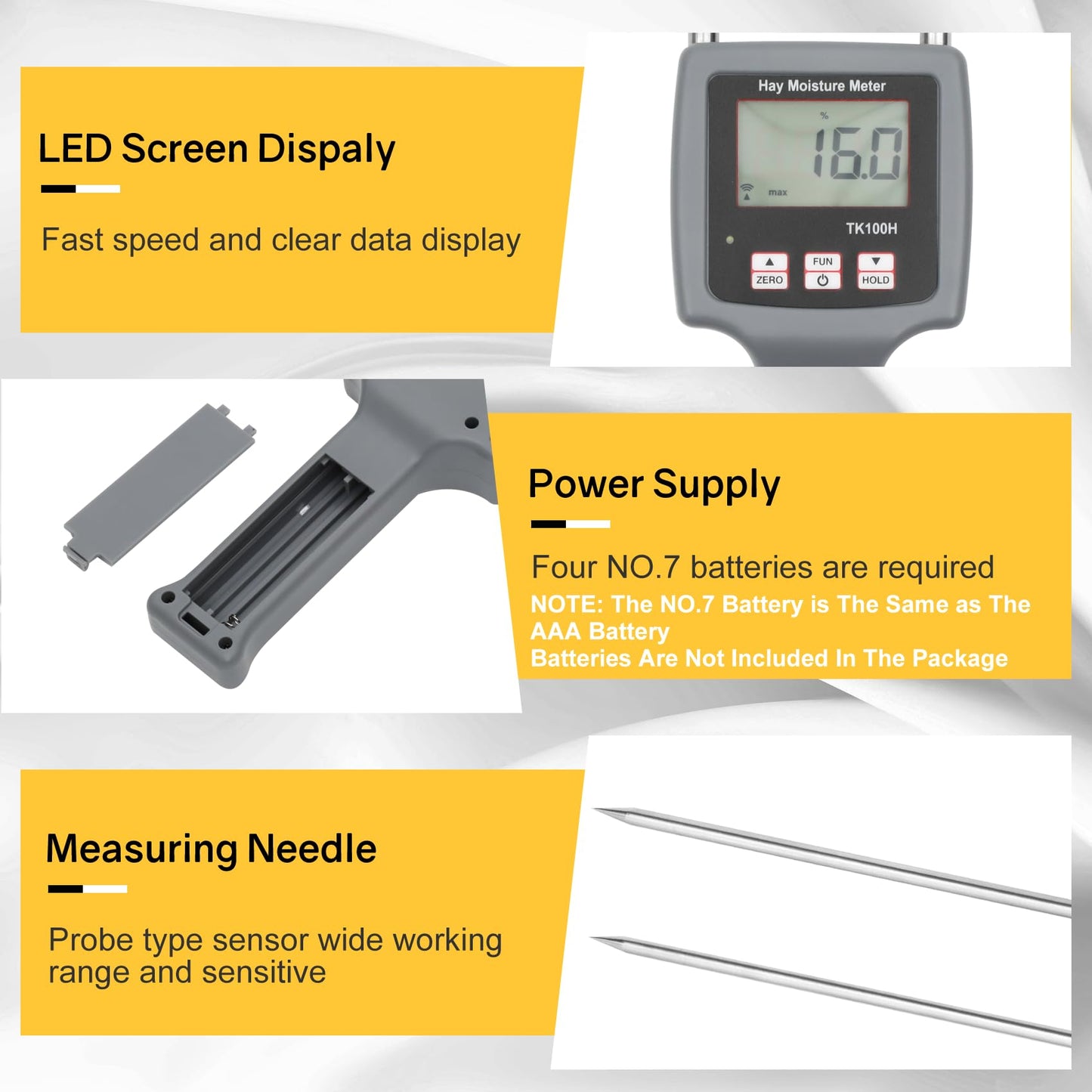 TK100H Portable Hay Moisture Tester, Precise & Fast Measurements Hay Moisture Meter With Probe, Moisture Tester Probe for Hay, Froage Grass, Leymus Chinensis, Alfalfa and Other Hays