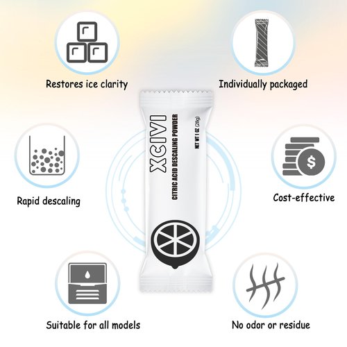 xcivi 6 Pack Household Ice Maker Descaling Powder Compatible with GE Profile Opal Ice Maker, Ice Machine Cleaner Maker Descaler, Helps Remove Hard Water and Mineral Buildup, Individually Packed