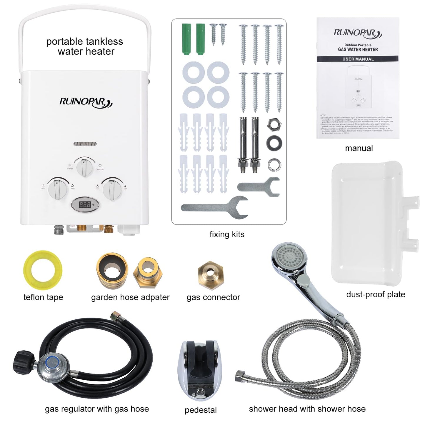 Portable Water Heater Propane Tankless - 6L 1.58GPM RV on demand Hot Gas Outdoor Digital Display Water Heater for Camping,Boat,Cabins