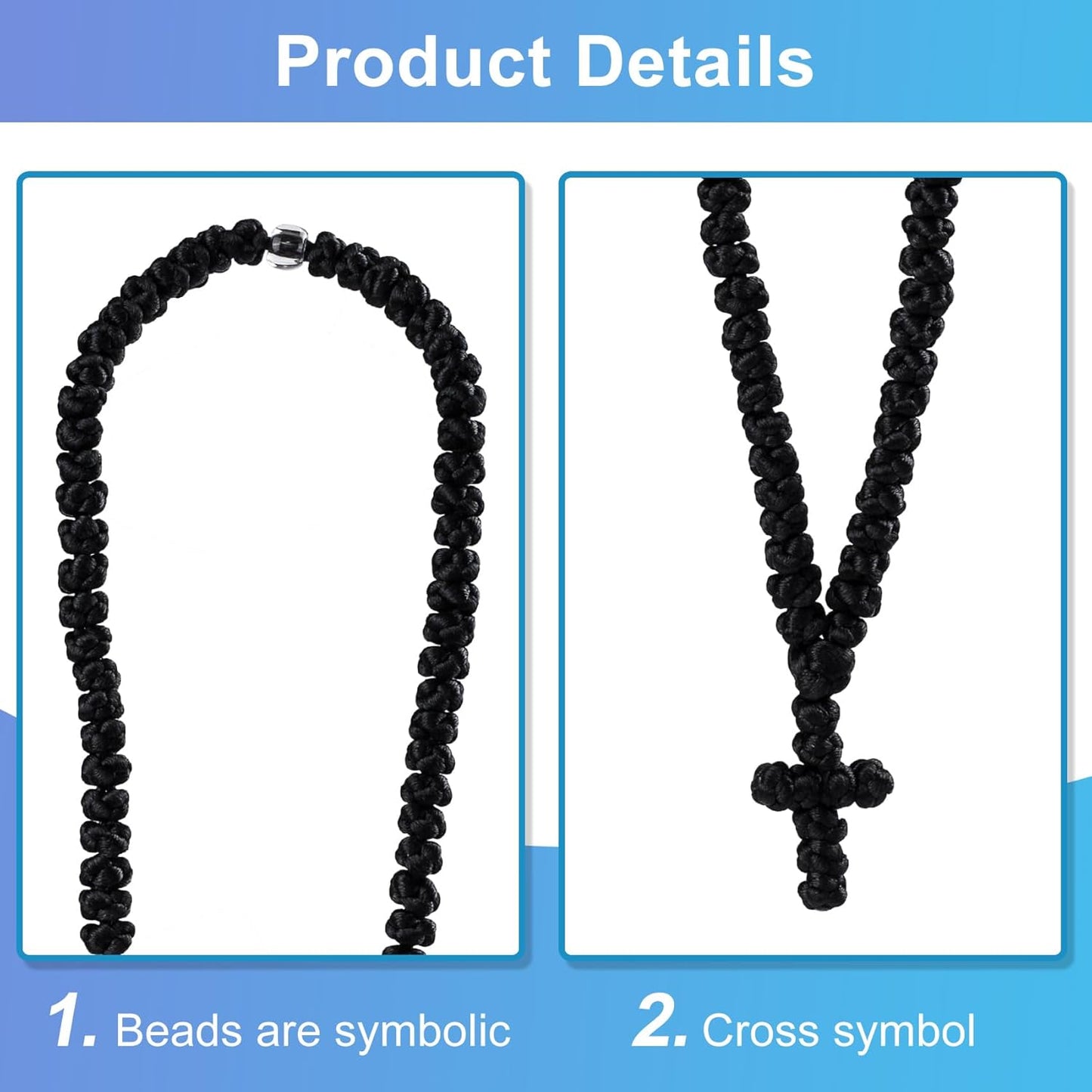 Black Orthodox Prayer Rope, 100 Knots Prayer Rope Orthodox Christian, Orthodox Prayer Beads for Christian, Car Accessories (1 Pcs)