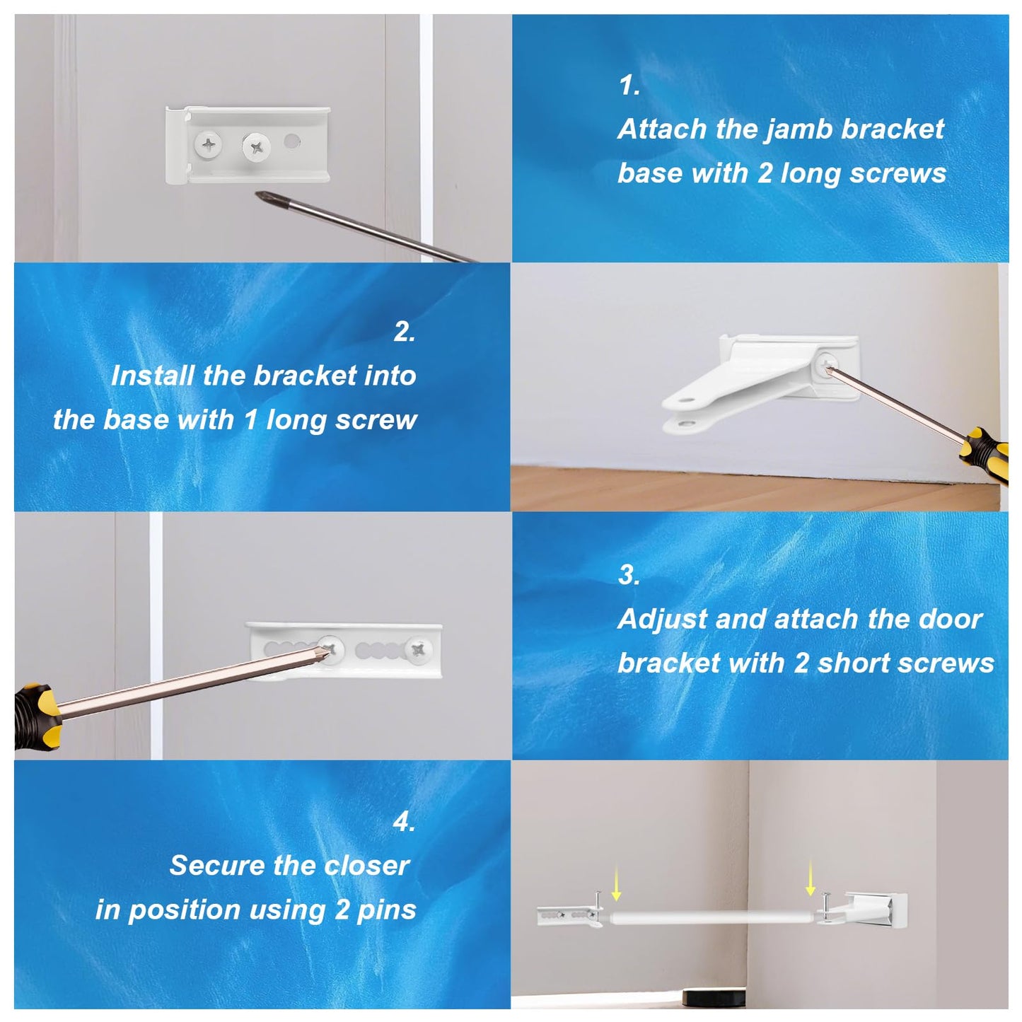 Reinforced Storm Door Closer Bracket Kit, Heavy-Duty Screen Door Closer Replacement Part for Andersen, Emco, Larson & Pella 40201 Door Repair Kits, Protecting Doors from Strong Wind Damage (White)