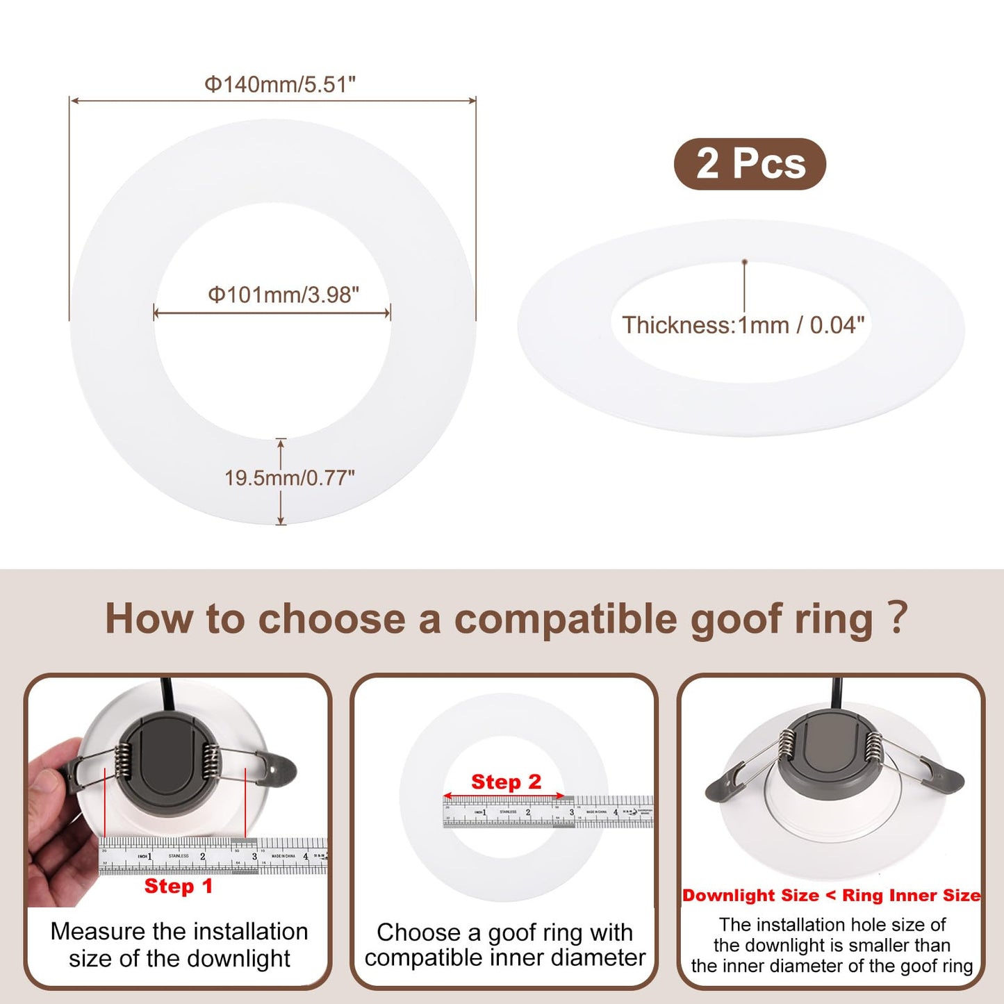 Awclub Goof Trim Ring, 2 Pack 4-Inch x 5.5-Inch (ID x OD) for Recessed Can Downlights for Ceiling Light Fixtures, Matte White, Steel Construction