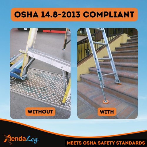 Xtenda-Leg® Ladder Leveler - Rubber Feet, Perfect for Extension Ladders, Stabilizer Attachments for Safe Use - Stable Platform for Uneven Ground - Easy Installation - OSHA Approved
