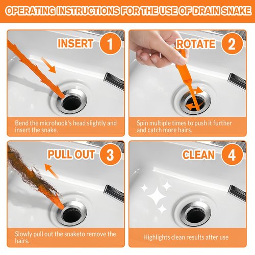 12 PCS Drain Snake, Drain Hair Remover, Sink Snake Drain Auger Cleaner Tool For Bath Tub, Toilet, Kitchen Sink(20 In)