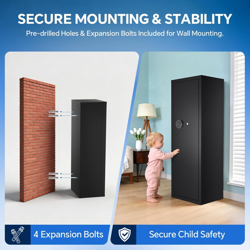 MSYCOST 8-10 Gun Rifle Safe for Home Security, Gun Safe for Rifles and Pistols - Quick Access Digital Keypad | Easy Assembly Gun Safe with Adjustable Shelves (Fits Shotguns & Ammo)