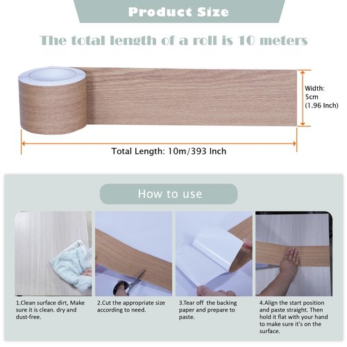 FEILAYS Teak Wood Grain Removable PVC Waterproof Border Wall Decor Removable Self Adhesive Door Frame Window Mirror Bathroom Tiles Sticker Grain Trim Wallpaper 1.96inch x 393inch