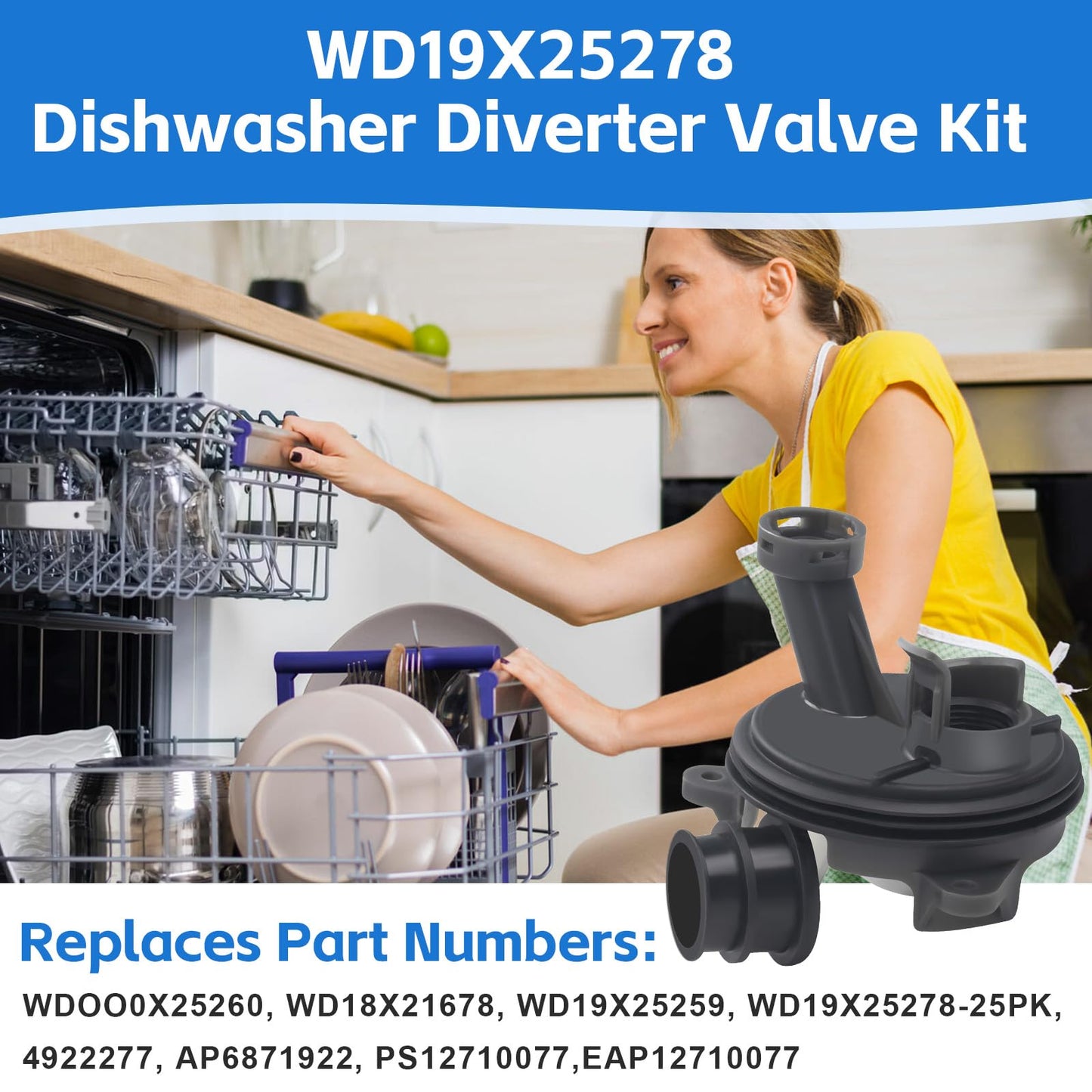 Upgraded WD19X25278 Dishwasher Diverter Valve Kit for GE, Whirlpool, Kenmore, Maytag, Amana Dishwasher Replacement Parts Replaces WD00X25260, WD18X21678, WD19X25259