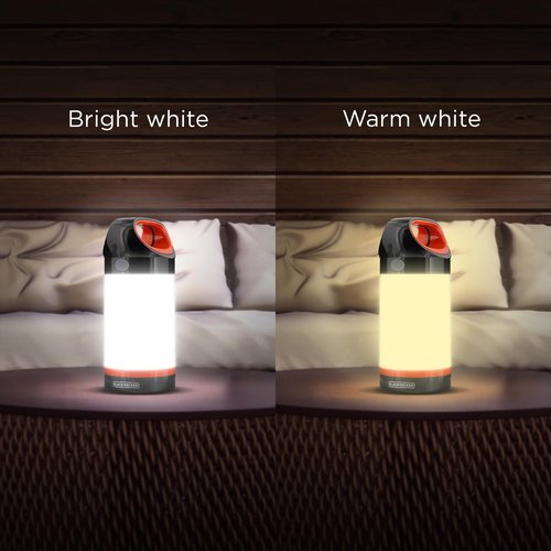 BLACK+DECKER 300LM LED Lantern, Multiwhite 360° Illumination with 5 Light Modes, Frosted Exterior, Folding Hook, up to 12 Hours Runtime, AA Battery Operated, IP65 Waterproof for Camping, Hiking, DIY