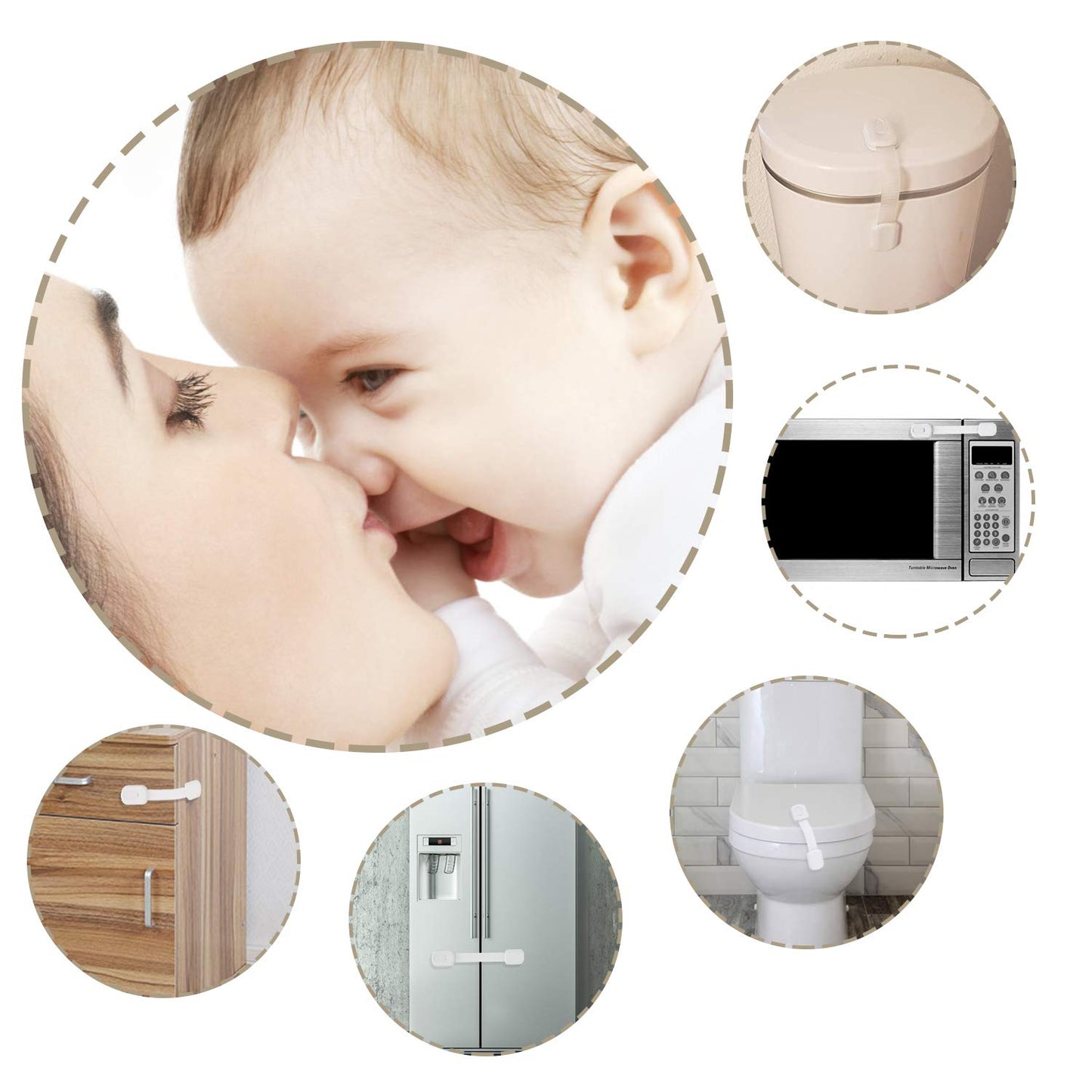 Goodv Child Safety Cabinet Locks - (10 Pack) Baby Proofing Latches to Drawer Door Fridge Oven Toilet Seat Kitchen Cupboard Appliance Trash Can with 3M Adhesive - Adjustable Strap No Drill No Tool