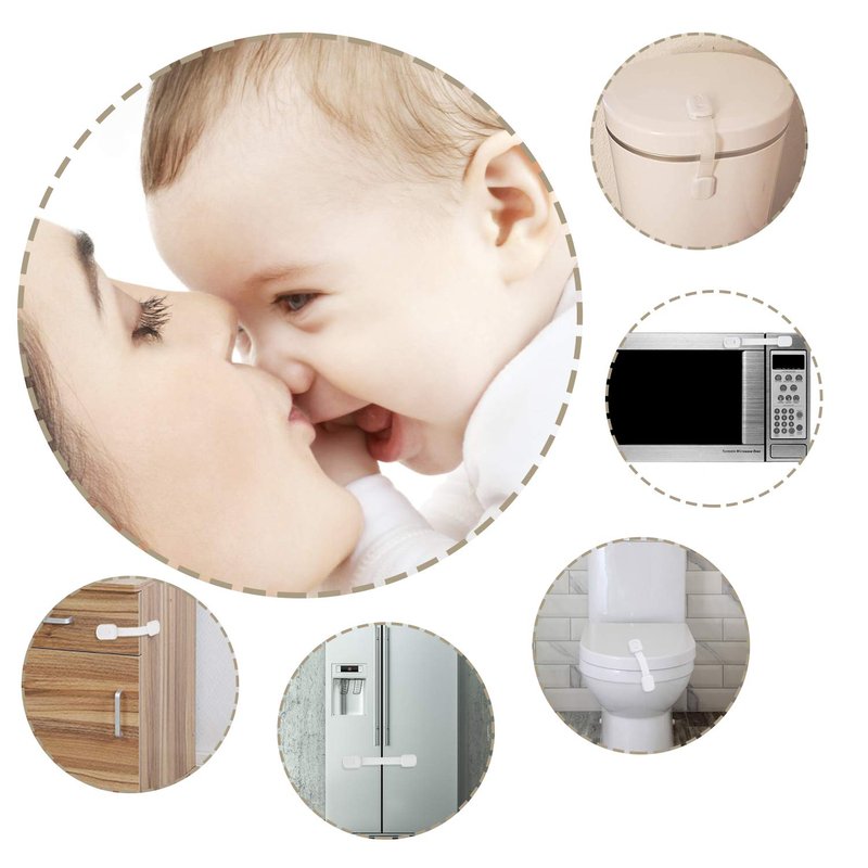 Goodv Child Safety Cabinet Locks - (10 Pack) Baby Proofing Latches to Drawer Door Fridge Oven Toilet Seat Kitchen Cupboard Appliance Trash Can with 3M Adhesive - Adjustable Strap No Drill No Tool