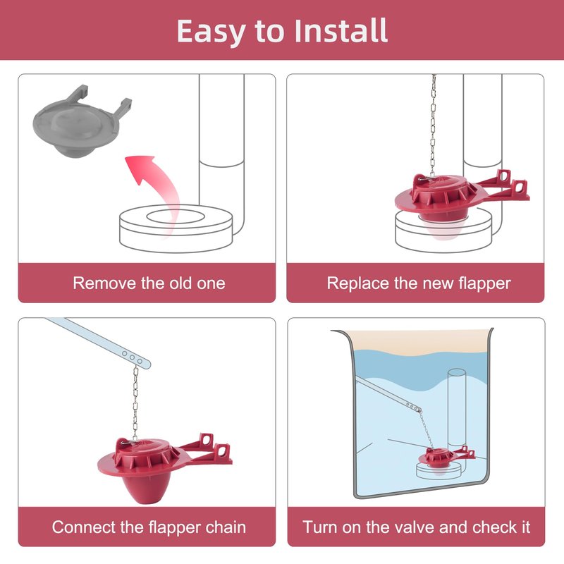 Hibbent 2-inch Universal Toilet Tank Flapper, Long Lasting All Rubber Seal Flapper Replacement Compatible with American Standard Water Conserving, High Performance, Easy to Install, Red