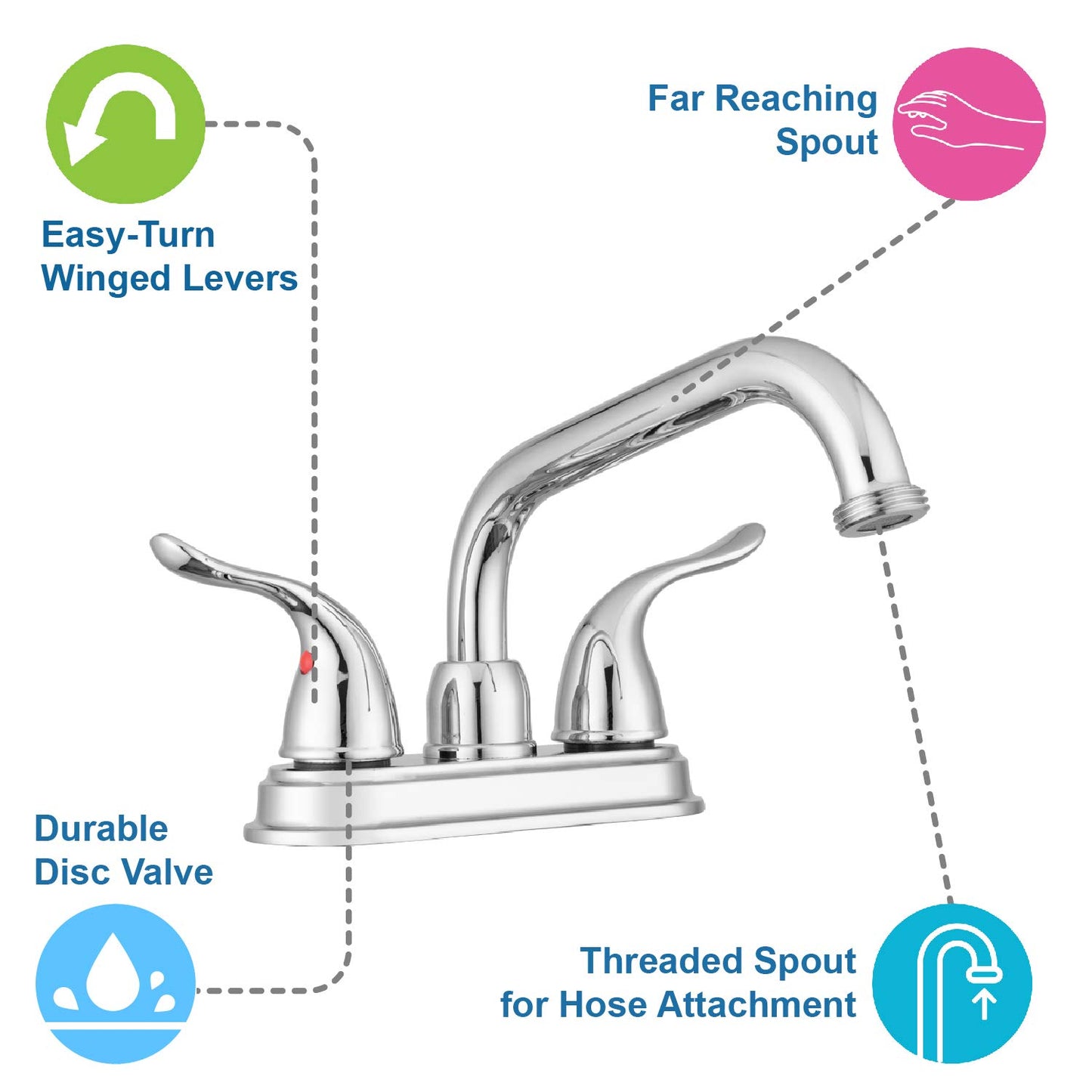 Pacific Bay Treviso Utility Laundry Sink Faucet - Threaded Brass Spout Hose End, Swivel Spout, 2-Handle Levers, Centerset (Chrome Plated)