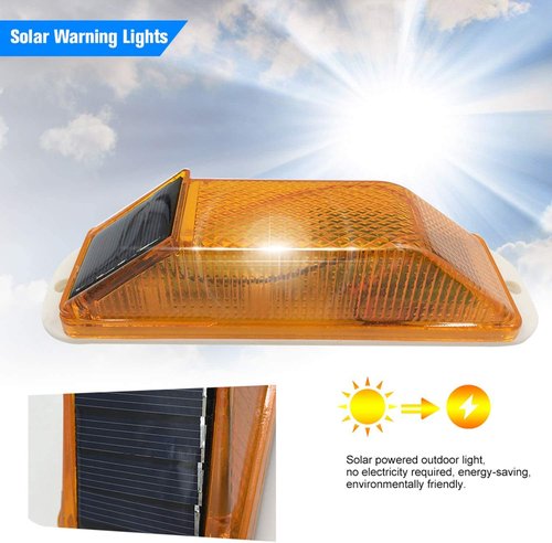 RISOON Solar Strobe Warning Light: Sensitive LED Warning Lamp High Bright Waterproof IP65 Flashing Beacon Barricade Construction Safety Traffic Light for Driveways Dock (Wihte)